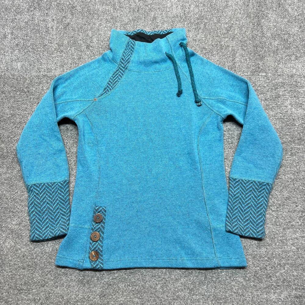 prAna Mock Neck Pullover Sweater Blue Chevron Trim Women's XS